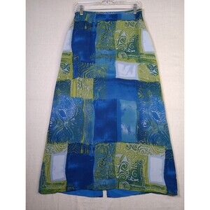 Spenser Jeremy Silk Geometric Maxi Skirt Size 8 Blue Green Lined Back Zip EUC